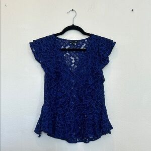 Marissa Webb Blue Ruffled Flutter Sleeve Blouse
